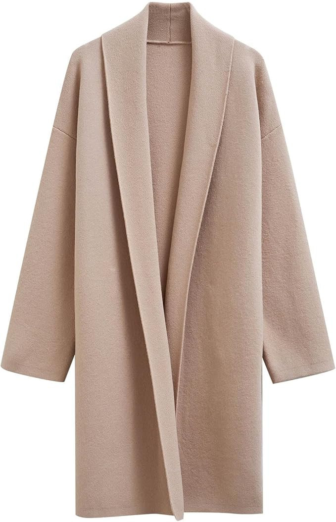 CHICWISH Women Shawl Collar Long Sleeve Cardigan Casual Open Front Knit Sweater Soft Long Coat wi... | Amazon (US)