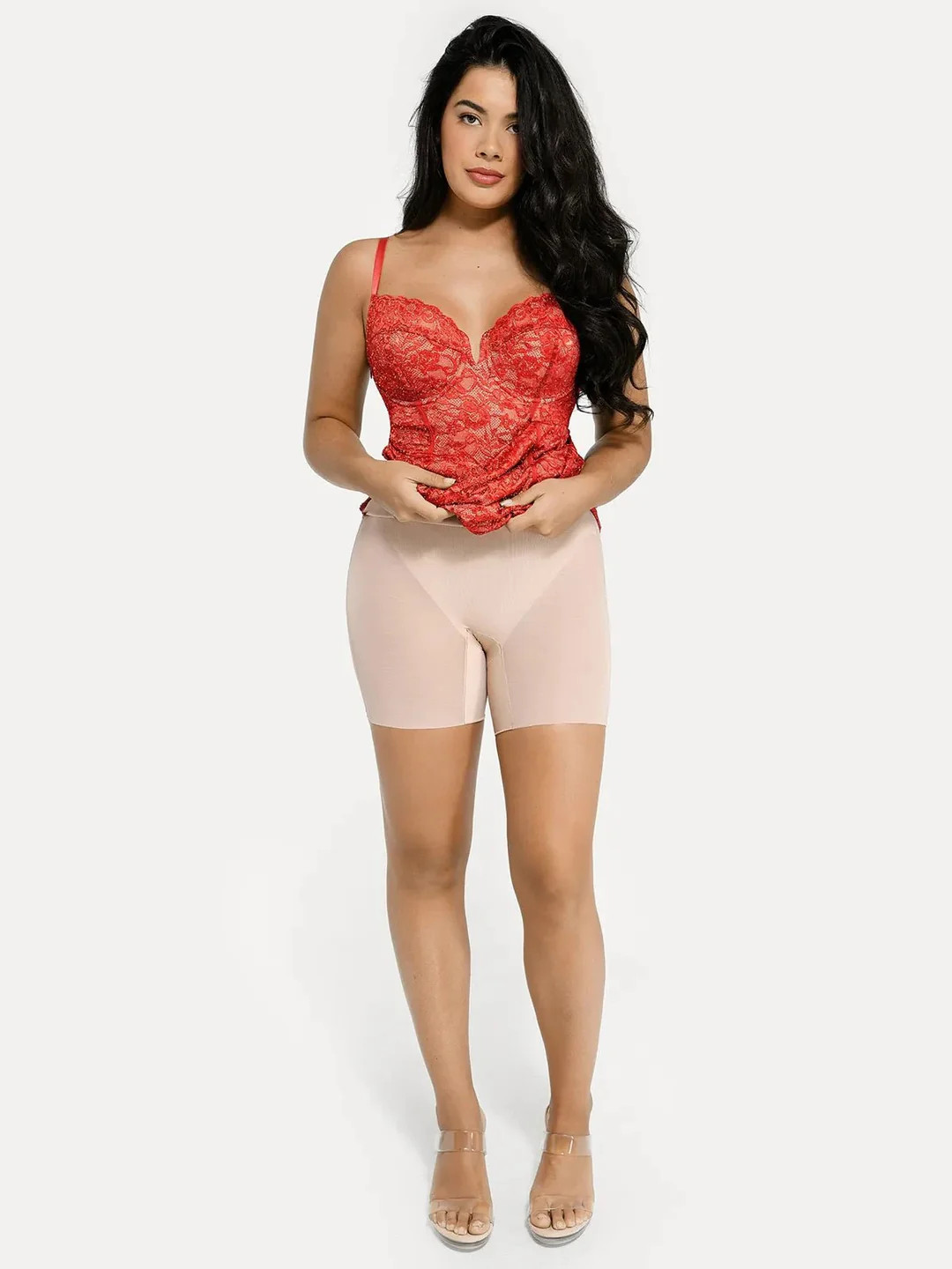 Shapewear All-Lace Hourglass Corset Side Slit Midi Dress | Popilush