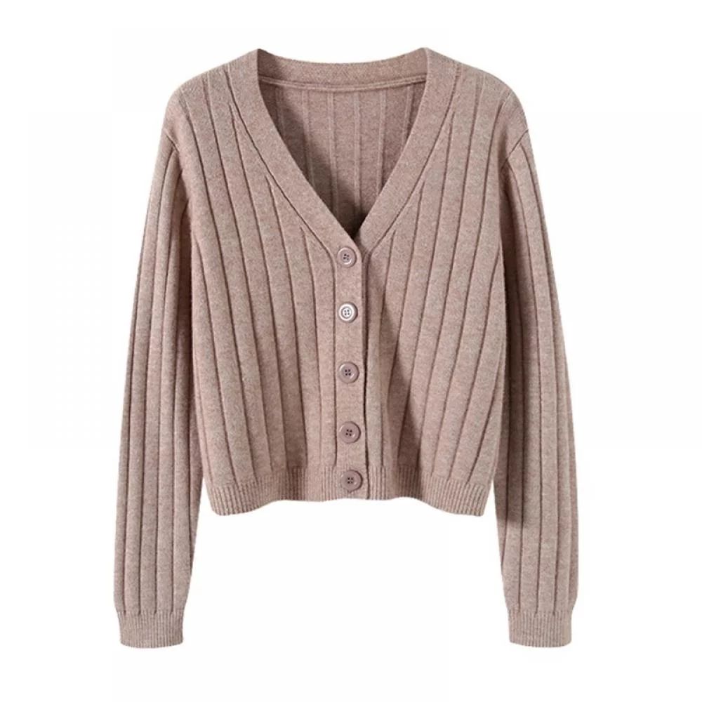 Women's Button Down Cardigan Long-sleeved Sweater V-Neck Knit Cropped Cardigans | Walmart (US)