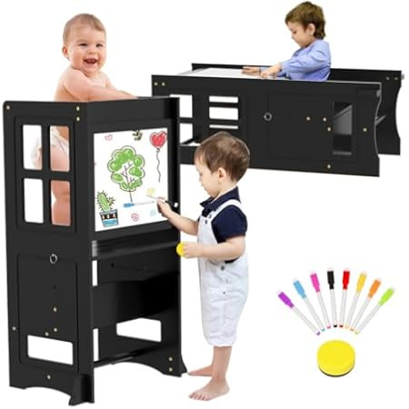 Kids Kitchen Step Stool with Safety Rail,Wooden Toddler Standing Tower for Kitchen Counter, Kids ... | Amazon (US)