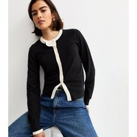 Women's Black Trimmed Crew Neck Knit Cardigan New Look | New Look (UK)