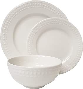 Tabletops Gallery Embossed White Porcelain Round Dinnerware - Bloom 12 Piece Dinnerware Set | Amazon (US)