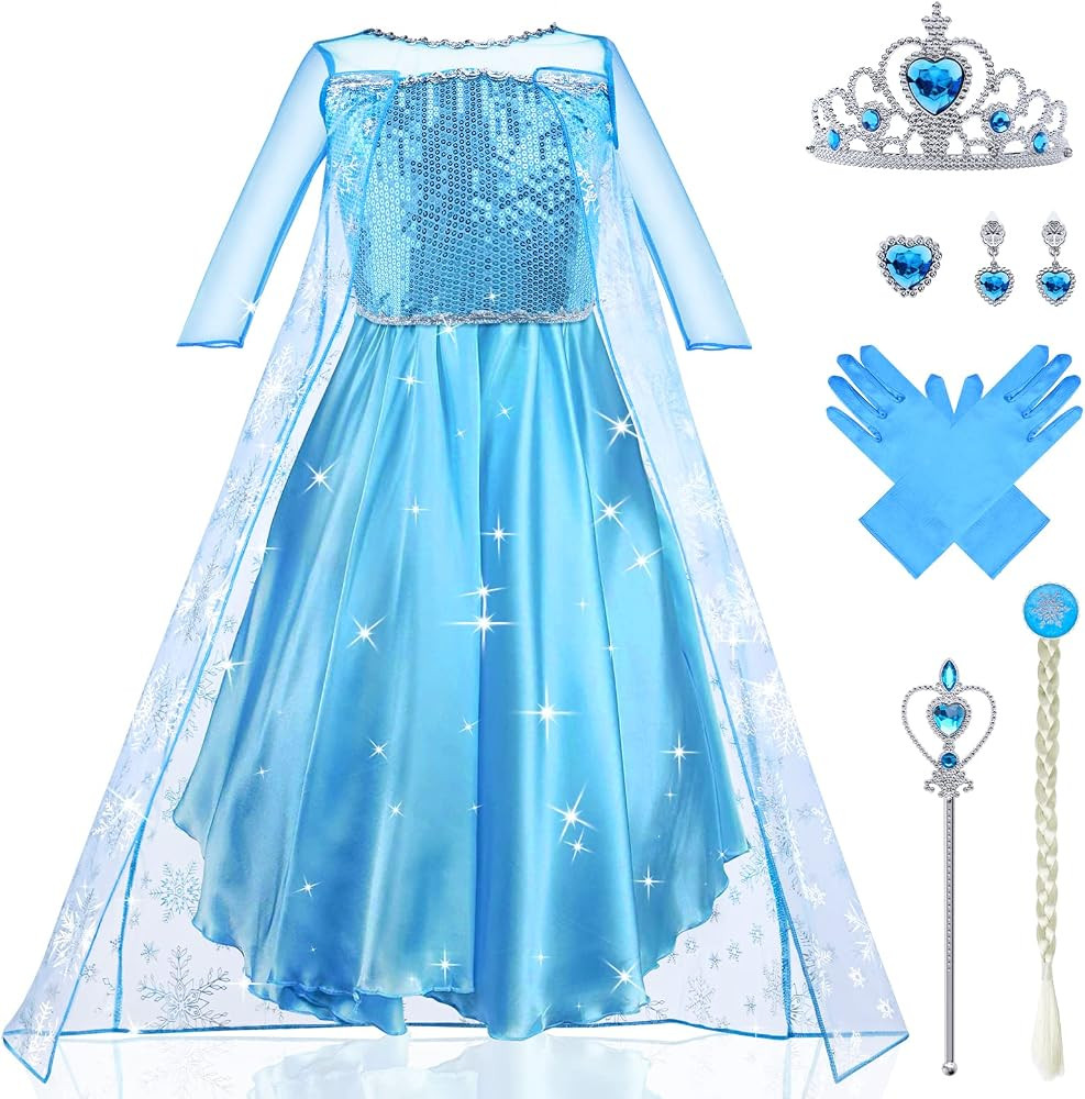 URAQT Princess Dress Costume for Girls Deluxe Fancy Dress Up Birthday Cosplay Costume with Crown ... | Amazon (US)