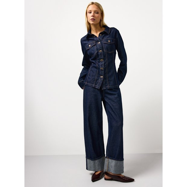Dark Denim Sparkle Co-ord Cinched Waist Shirt 20 | Tu Clothing