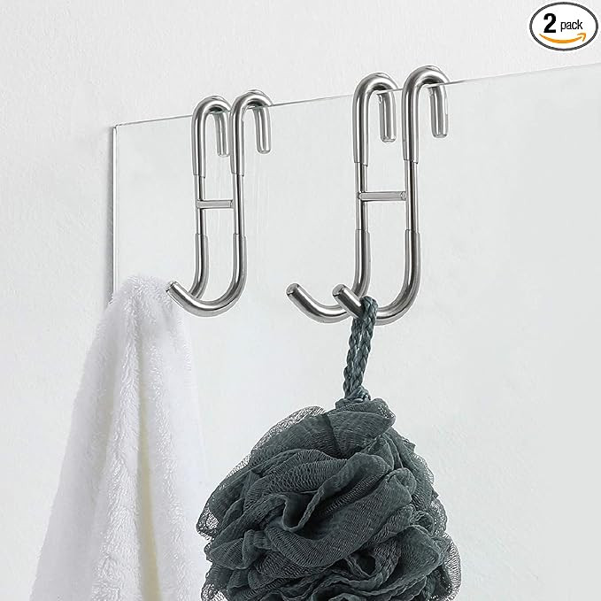 Simtive Shower Door Hooks (2-Pack), Towel Hooks for Bathroom Frameless Glass Shower Door, Shower ... | Amazon (US)
