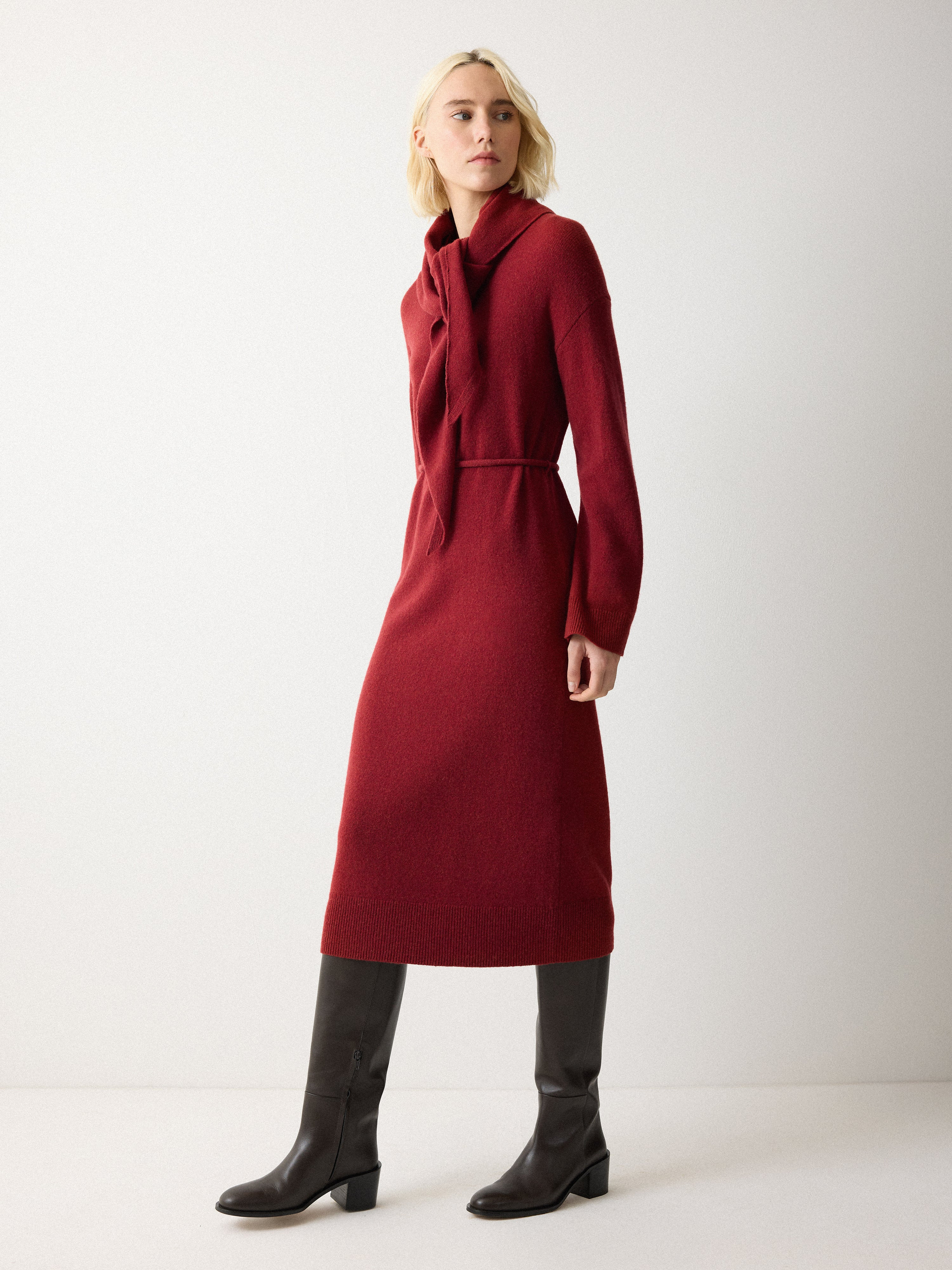 Triangular Scarf Knit Dress | Red | Jigsaw (UK)