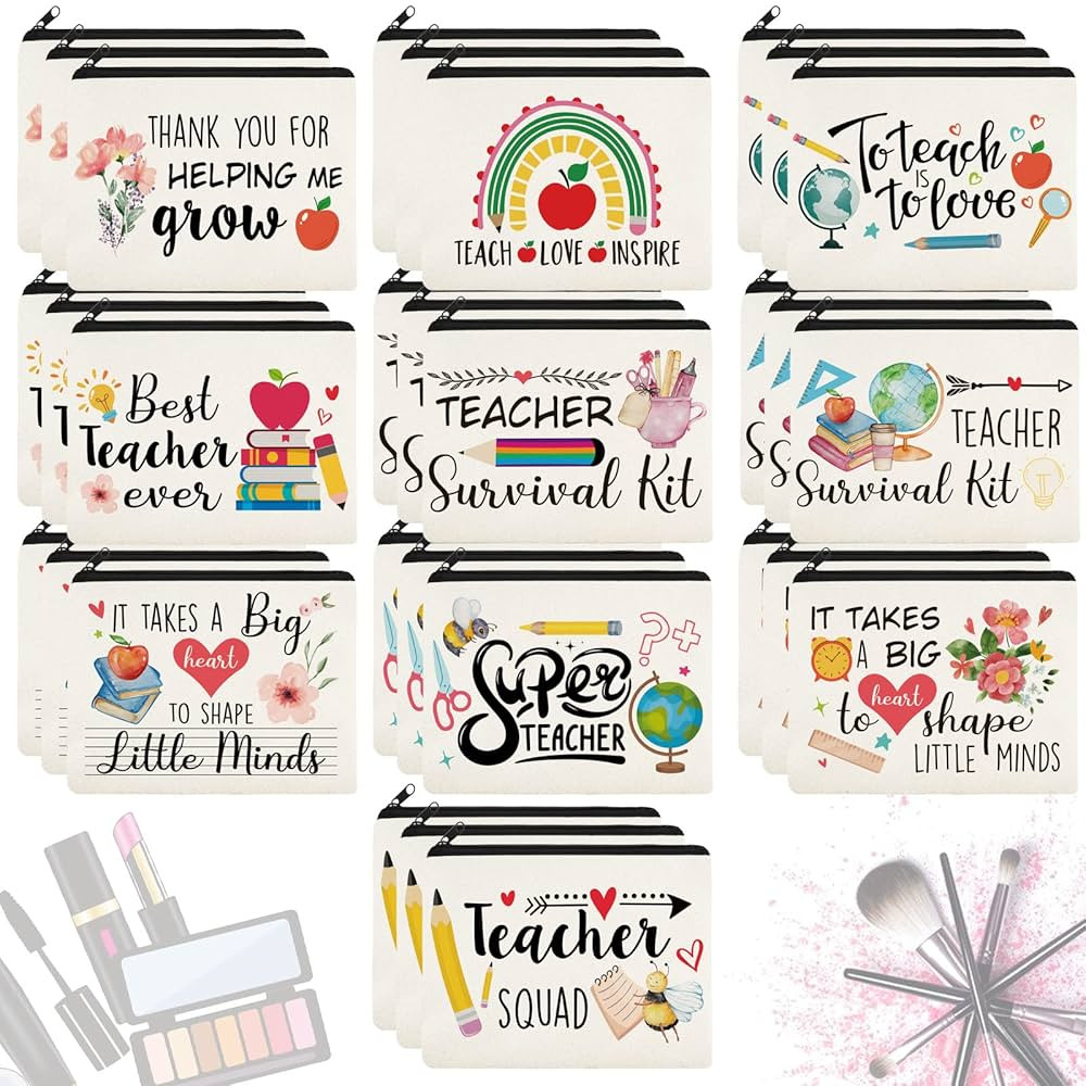 Irenare 30 Pcs Teacher Makeup Bag Graduation Cosmetic Bag Pencil Case Bags Travel Toiletry Canvas... | Amazon (US)