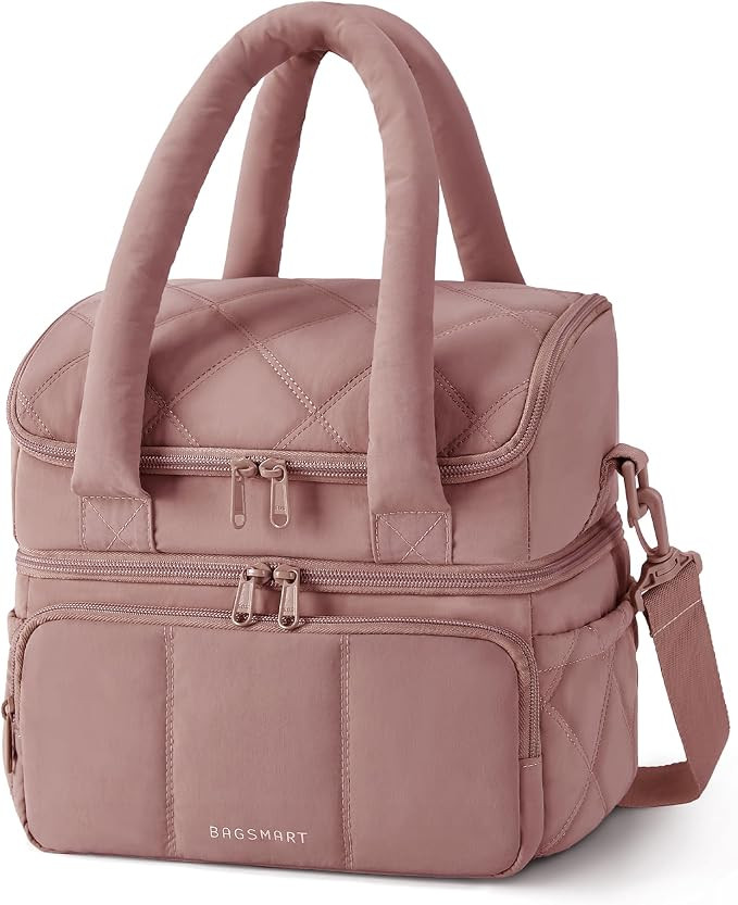 BAGSMART Lunch Bag Women, Double Deck Insulated Lunch Box, Quilted Puffer Lunch Tote, Leakproof, ... | Amazon (US)