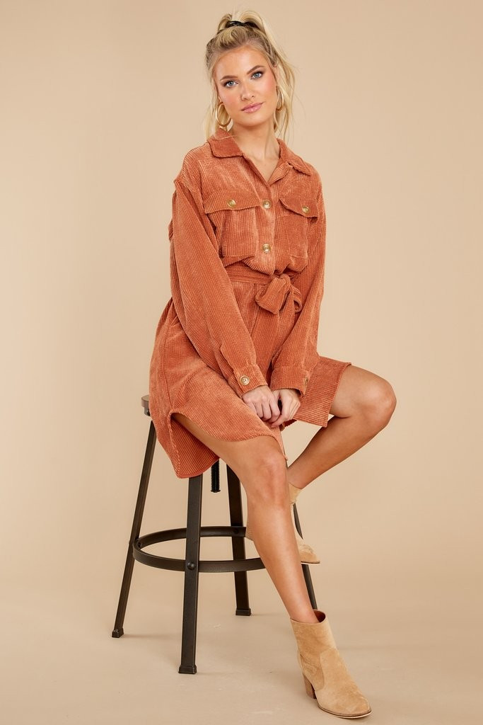 Fond Of You Rust Orange Shacket Dress | Red Dress 