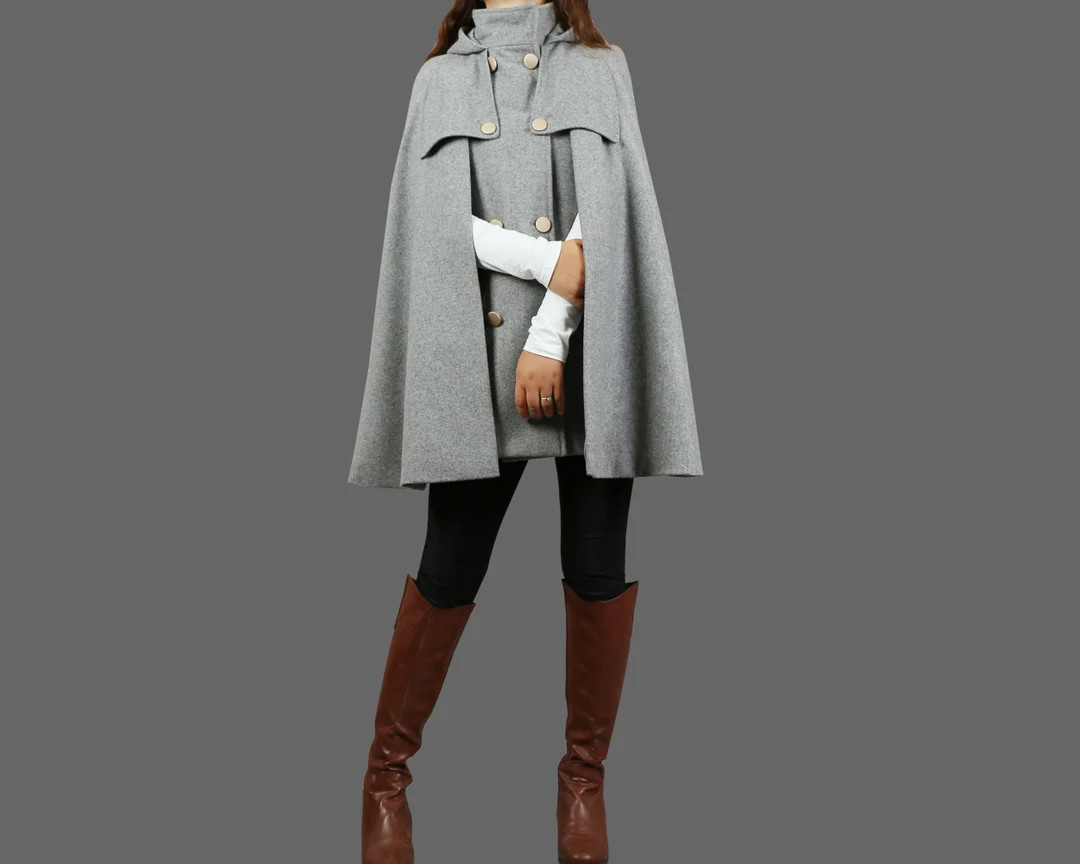 Cape Coat With Hood, Wool Poncho Jacket, High Neck Coat, Wool Cloak Coat, Wool Shawl Winter Coat,... | Etsy (US)