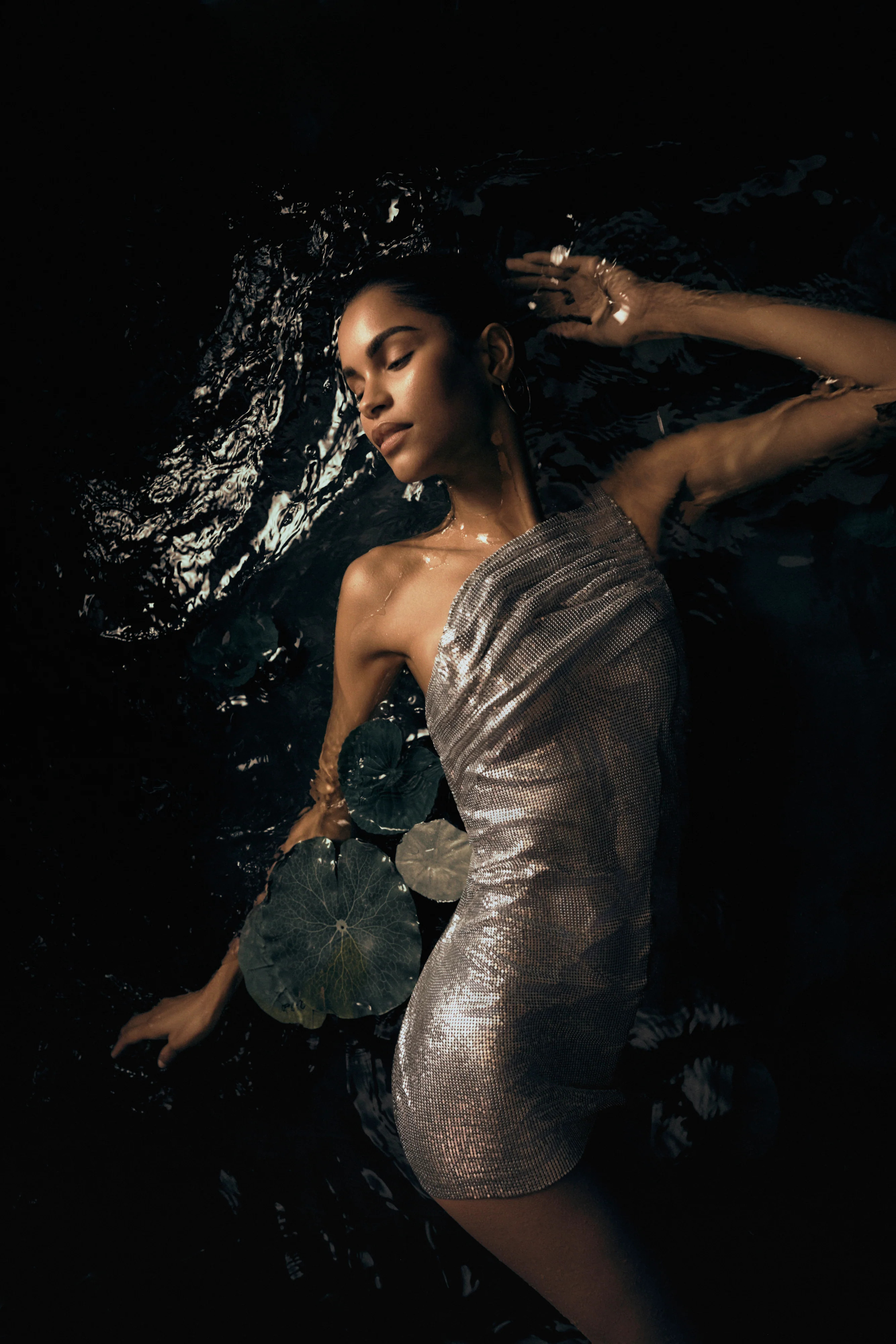 Lyle One Shoulder Glow Mesh Mini Dress - Silver | Meshki (APAC)