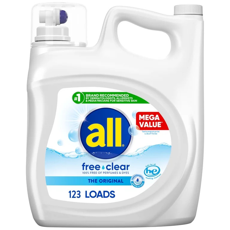 all Liquid Laundry Detergent, Free Clear for Sensitive Skin, 184.5 Ounce, 123 Loads | Walmart (US)