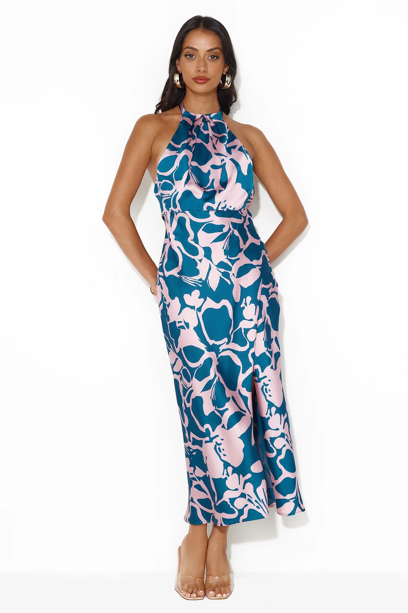 Get On This Level Halter Maxi Dress Blue | Hello Molly