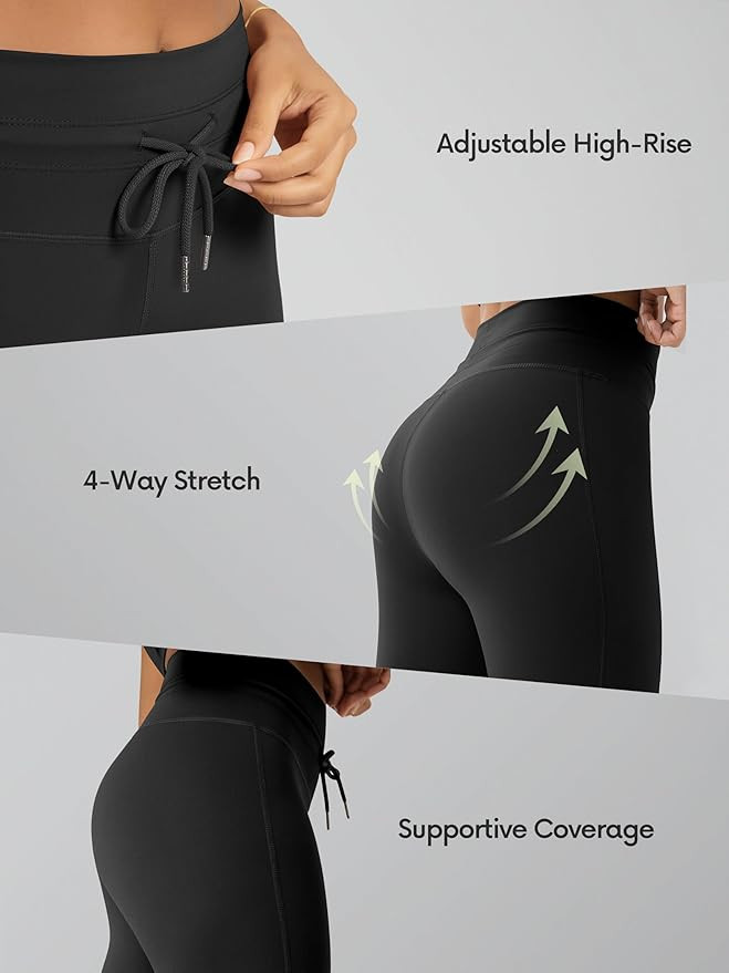 ODODOS Women's Drawstring Tie Leggings 25" / 28" High Waist Workout Yoga Pants | Amazon (US)
