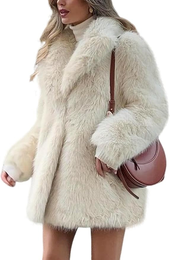 Wyeysyt Womens Faux Fur Coat Fluffy Lapel Furry Jacket Long Sleeve Shaggy Long Coat Winter Warm C... | Amazon (US)