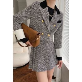 Herringbone Tweed Crop Blazer and Pleated Mini Skirt Set | Chicwish