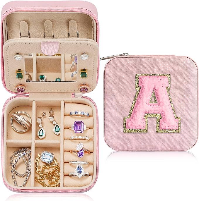 Parima Travel Jewelry Holder Organizer - Pink Personalized Travel Jewelry Case, A Initial Travel ... | Amazon (US)