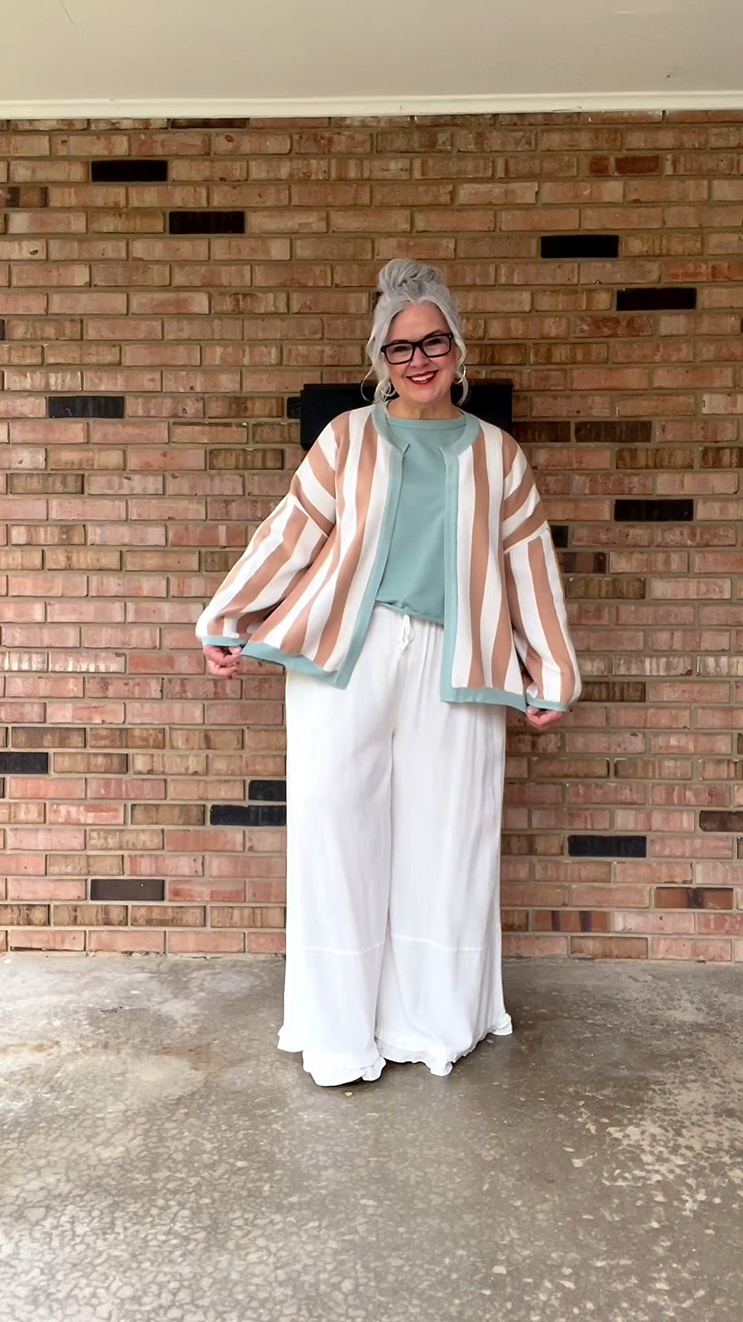I got so many compliments on this cardi yesterday. I’m wearing size large, it’s lightweight, 3/4 sleeve, nice and roomy. Perfect Spring Sweater 🩵 Pants and T-shirt are XL. Hope you have a LOVELY Day. 
#over50fashion #over50style #dopaminedressing #ootd #over50club 

#LTKOver40 #LTKMidsize #LTKootd
