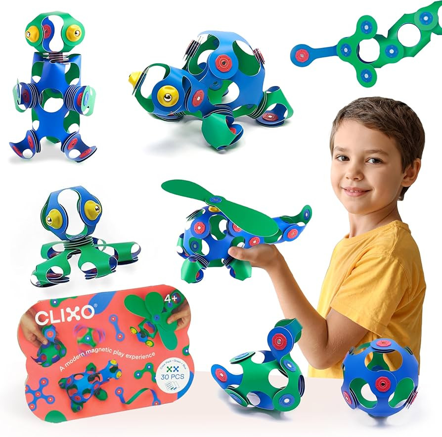Clixo Crew 30 Piece Pack - The Flexible, Durable, Imagination-Boosting Magnetic Building Toy - Mo... | Amazon (US)