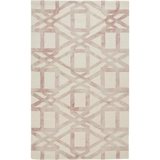 Marengo Geometric Patterned Wool Rug, Blush Pink, 5ft x 8ft Area Rug | Walmart (US)