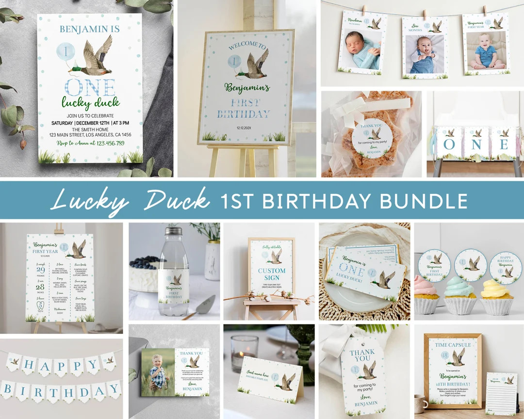 Editable One Lucky Duck Birthday Invitation Bundle, Boy 1st Birthday Party Kit, Lucky Duck Birthd... | Etsy (US)