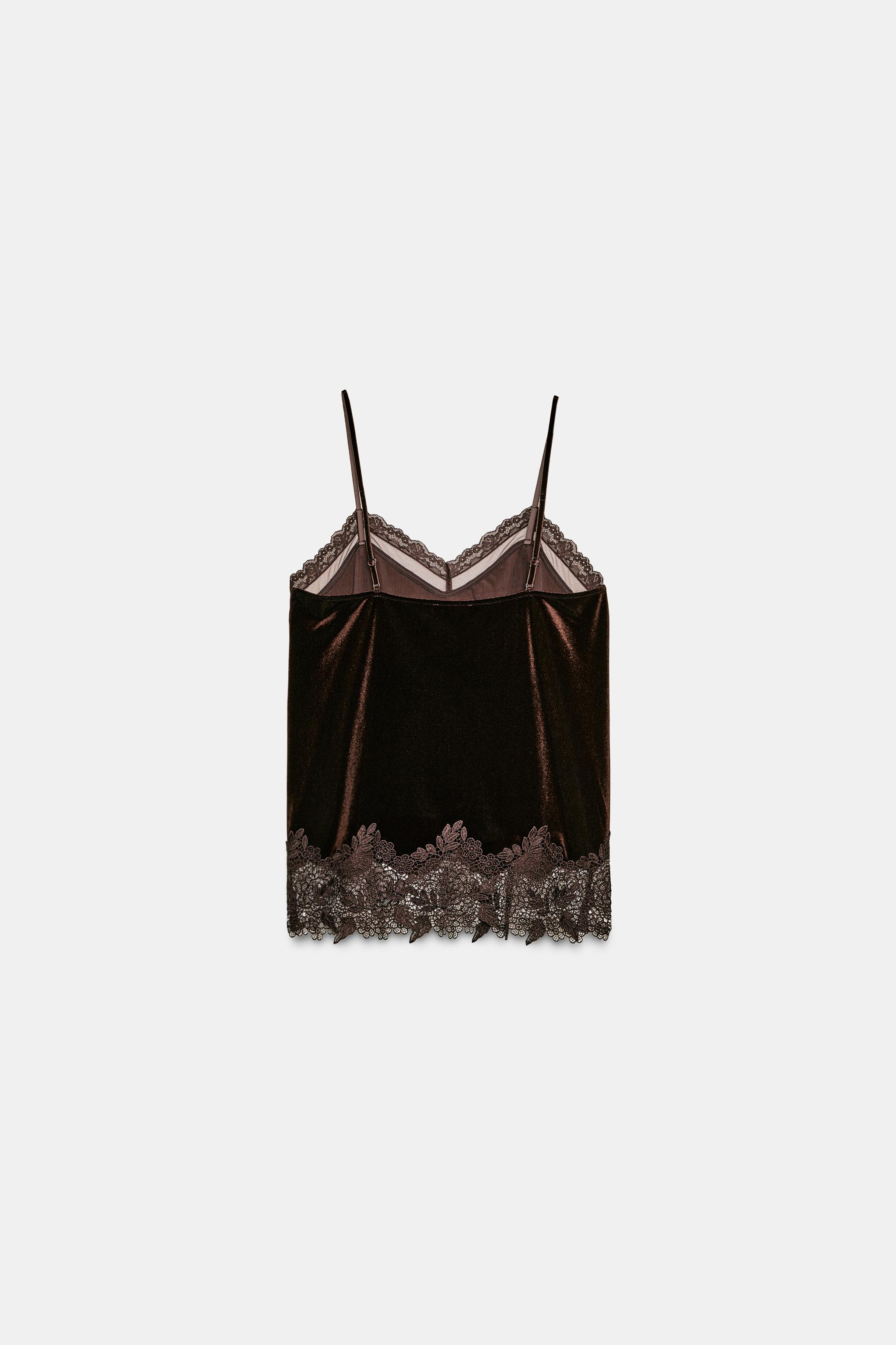 VELVET LACE CAMISOLE TOP | Zara US