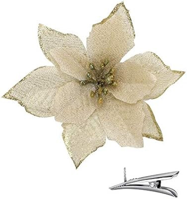 24PCS Poinsettia Flowers for Tree Skirt Christmas Decorations - Glod Christmas Flowers Artificial... | Amazon (US)