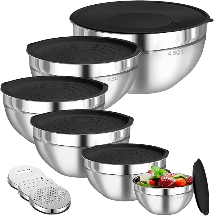 Mixing Bowls with Lids Set, 6 PCS Stainless Steel Mixing Bowls with 3 Grater Attachments, Kitchen... | Amazon (US)