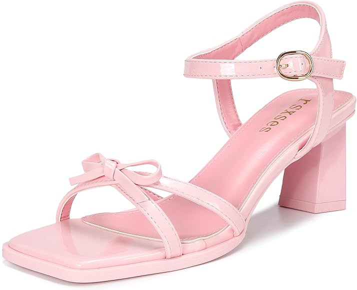 rsxses High Heels for Women Bow Block Chunky Heels Square Open Toe Sandals Wedding Dress Party St... | Amazon (US)