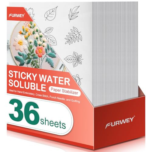 FURWEY Water Soluble Stabilizer for Embroidery,36PCS 8.5x11,Self Adhesive | Amazon (US)