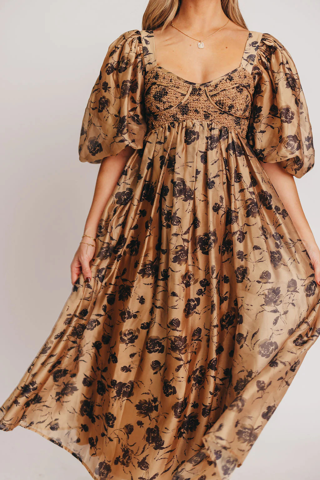Harlow Camel & Black Floral Maxi Dress - Bump Friendly (Cannot Restock | Worth Collective