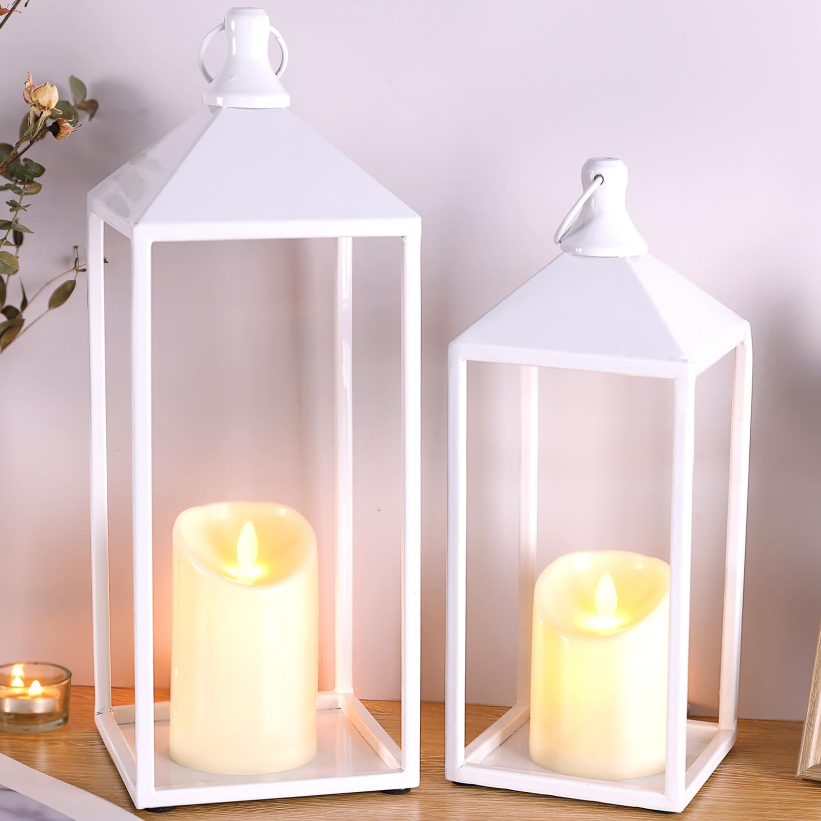 Modern Farmhouse Lantern Decor, 17" 13" Set of 2 Wedding Lantern Centerpiece with Pillar Candle, ... | Amazon (US)