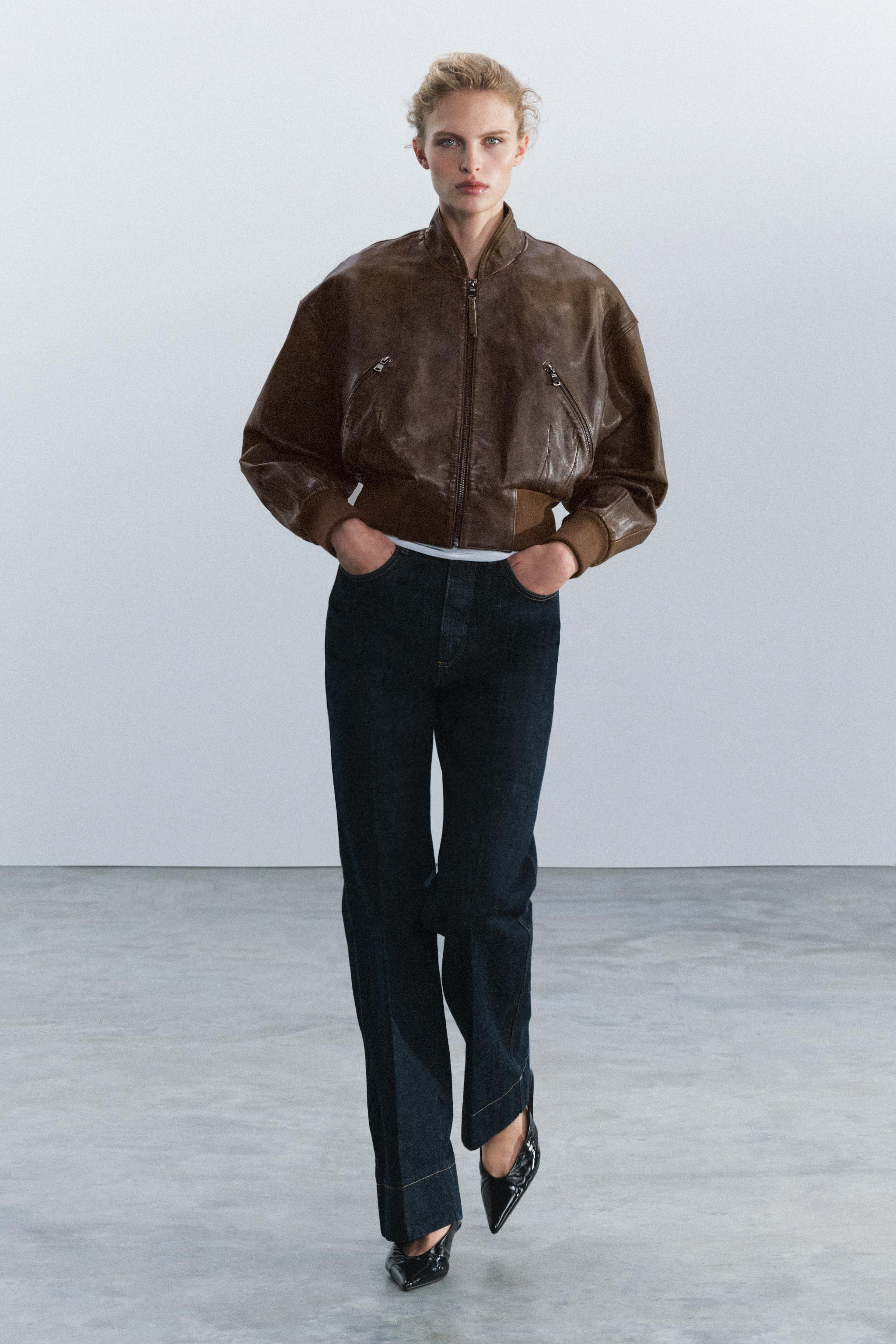 ZW COLLECTION 100% LEATHER CROPPED JACKET | Zara US