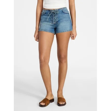 No Boundaries Festival Boho Lace Up Denim Shorts, 2.5" Inseam, Women's XXS-XXL | Walmart (US)