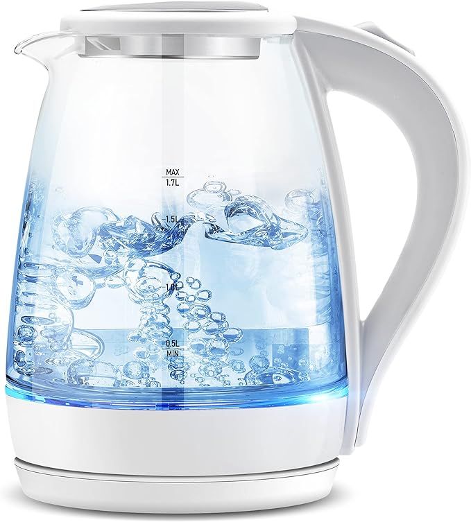 Pukomc Electric Kettle - 1.7L Hot Water Boiler - Glass Tea kettle with Wide Opening and Led Indic... | Amazon (US)
