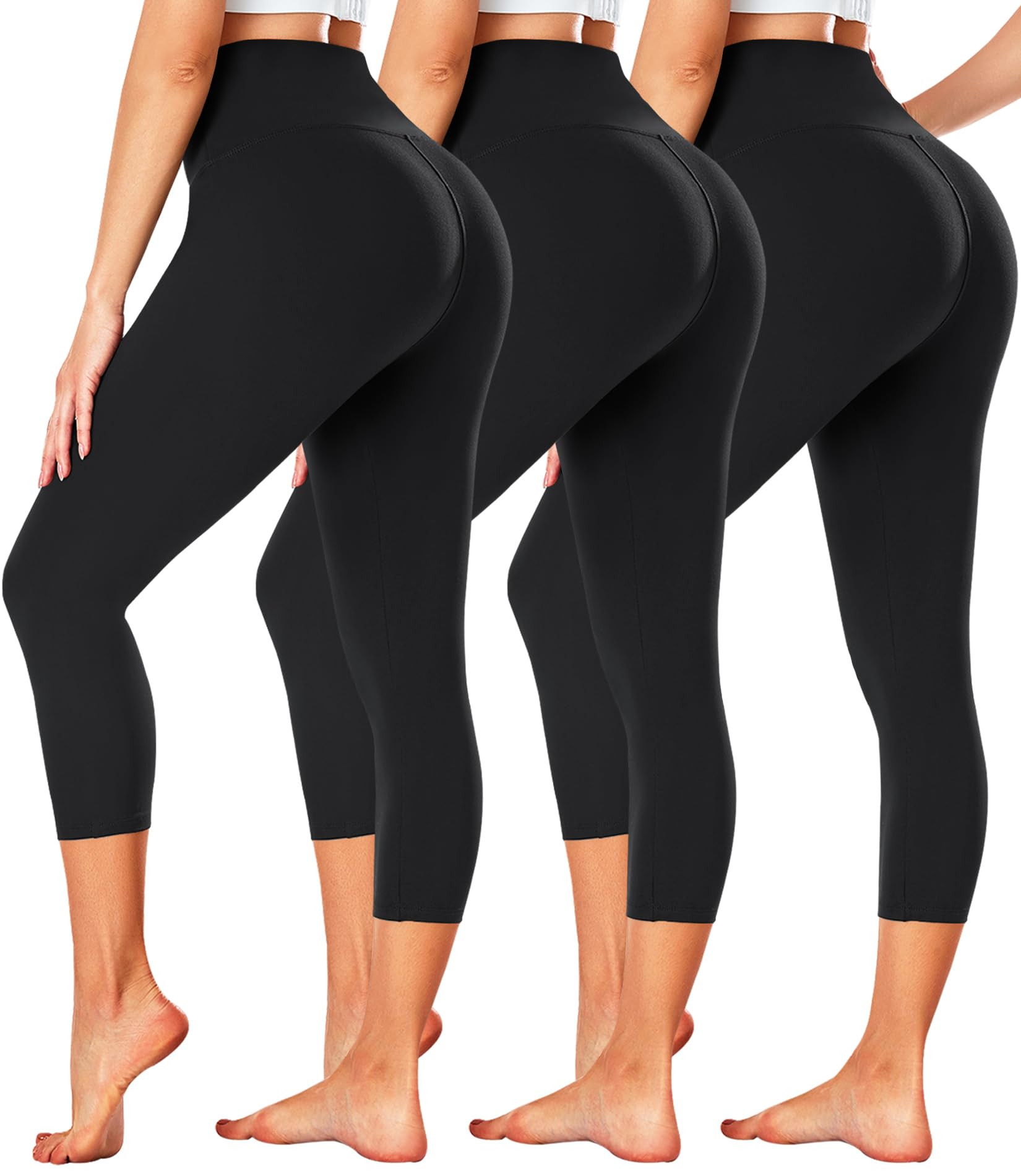 FULLSOFT 3 Pack Capri Leggings for Women - High Waisted Tummy Control Black Workout Yoga Pants | Amazon (US)