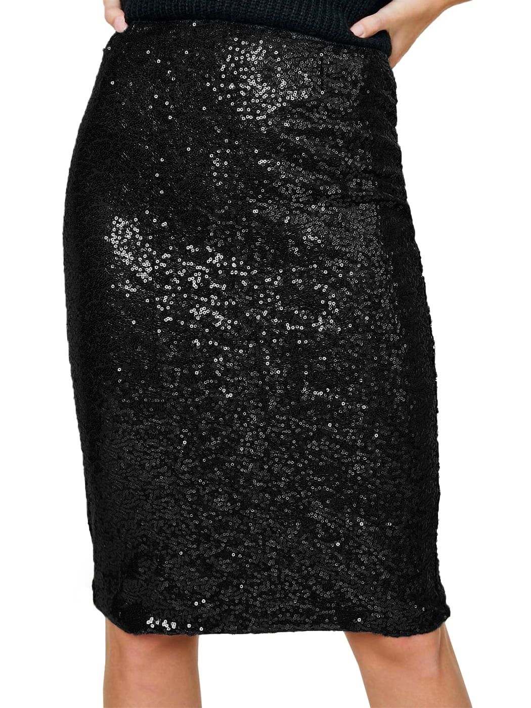 Women's High Waist Sparkly Black Sequins Midi Skirt Pencil Cocktail Party Skirt, Black, Small | Walmart (US)