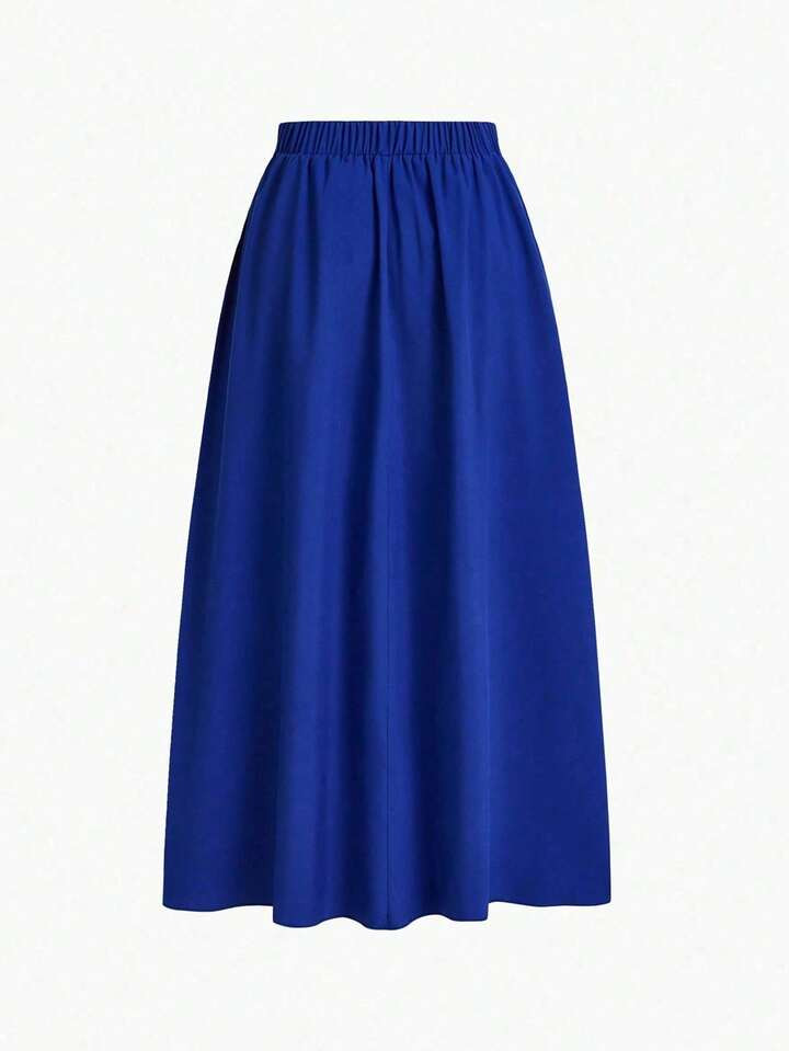 SHEIN Tall Elegant Solid Color High Waist Skirt, Suitable For Commuting High Waisted Maxi Skirt Women Maxi Skirt Long Blue Skirt Royal Blue Maxi Skirt Blue Maxi Skirt | SHEIN