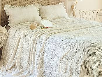 ABREEZE Vintage Cotton Bedding Set Hand Crochet Bedspread Hook Floral Beige Lace Bed Spread with ... | Amazon (US)
