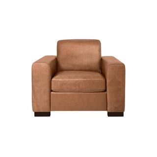 39.7 in. W Square Arm Contemporary Oversized Genuine Leather Chair Tan | The Home Depot