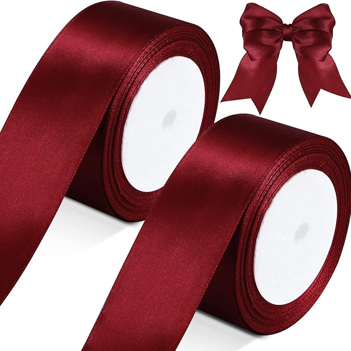 2 Rolls Burgundy Ribbon 50 Yards 1.5 Inches Wide Double Faced Polyester Solid Satin Ribbon for Va... | Amazon (US)