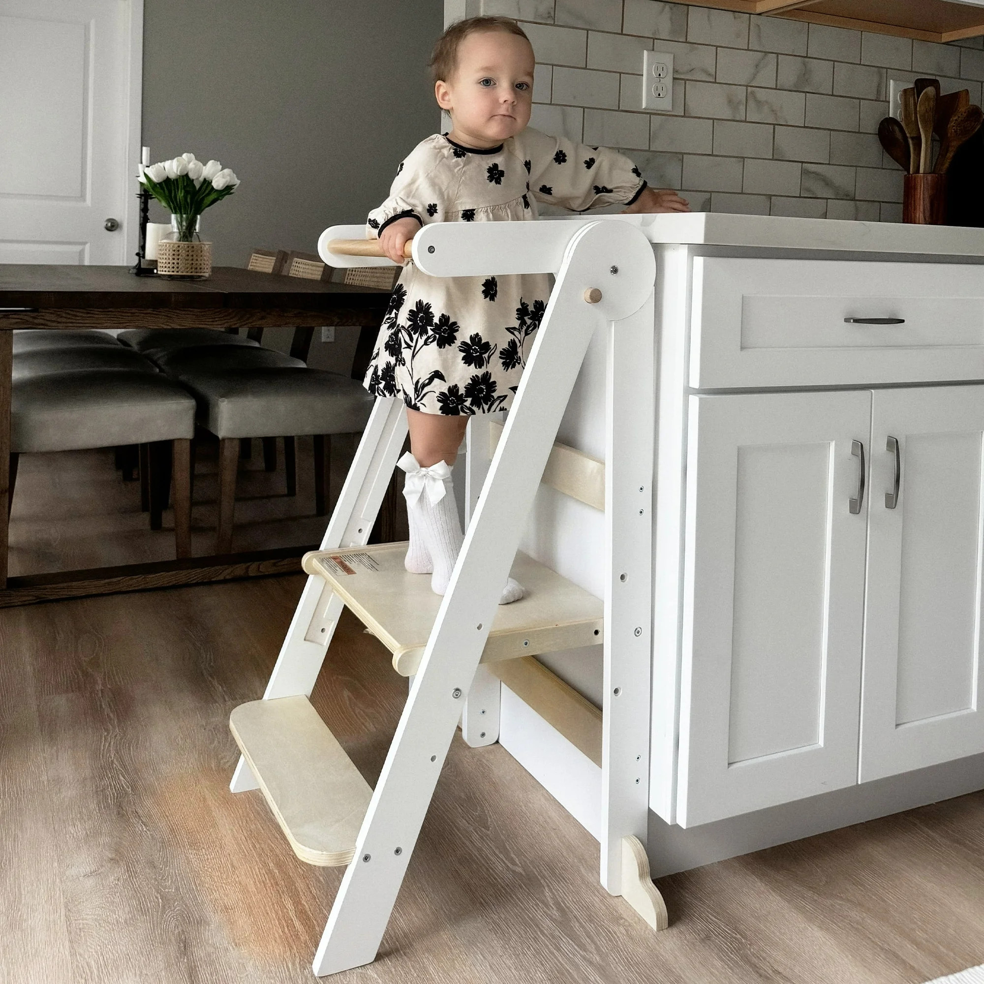 HARPPA Foldable Step Stool for Kids Aged 1-6 Years, Adjustable Height Toddler Kitchen Tower, Whit... | Walmart (US)