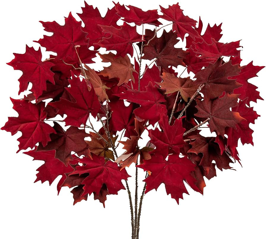 Briful 37'' Fall Decor Artificial Maple Leaf Branches,Large Fake Maple Leaves Shrubs,Autumn Velvet F | Amazon (US)