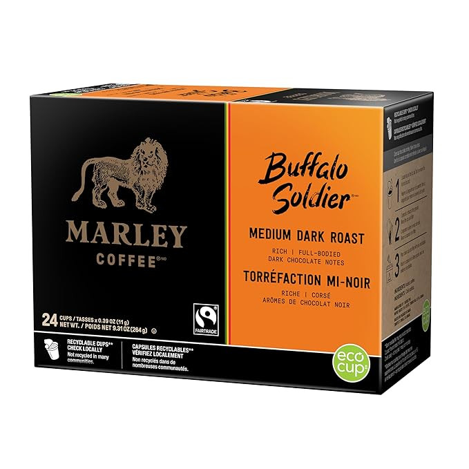 Marley Coffee Buffalo Soldier, Fairtrade Certified, Medium-Dark Roast Coffee, Keurig K-Cup Brewer... | Amazon (US)