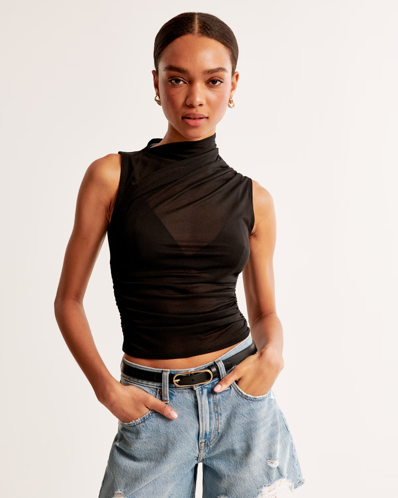 Mesh Draped Crew Top | Abercrombie & Fitch (US)