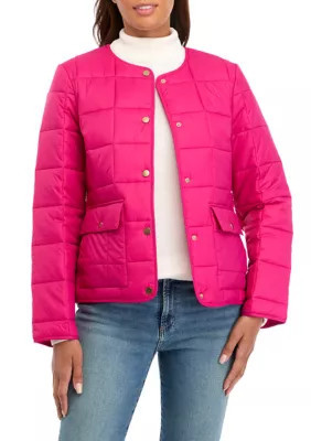 Crown & Ivy Women's Petite Quilted Puffer Jacket, Pink, PL | Belk