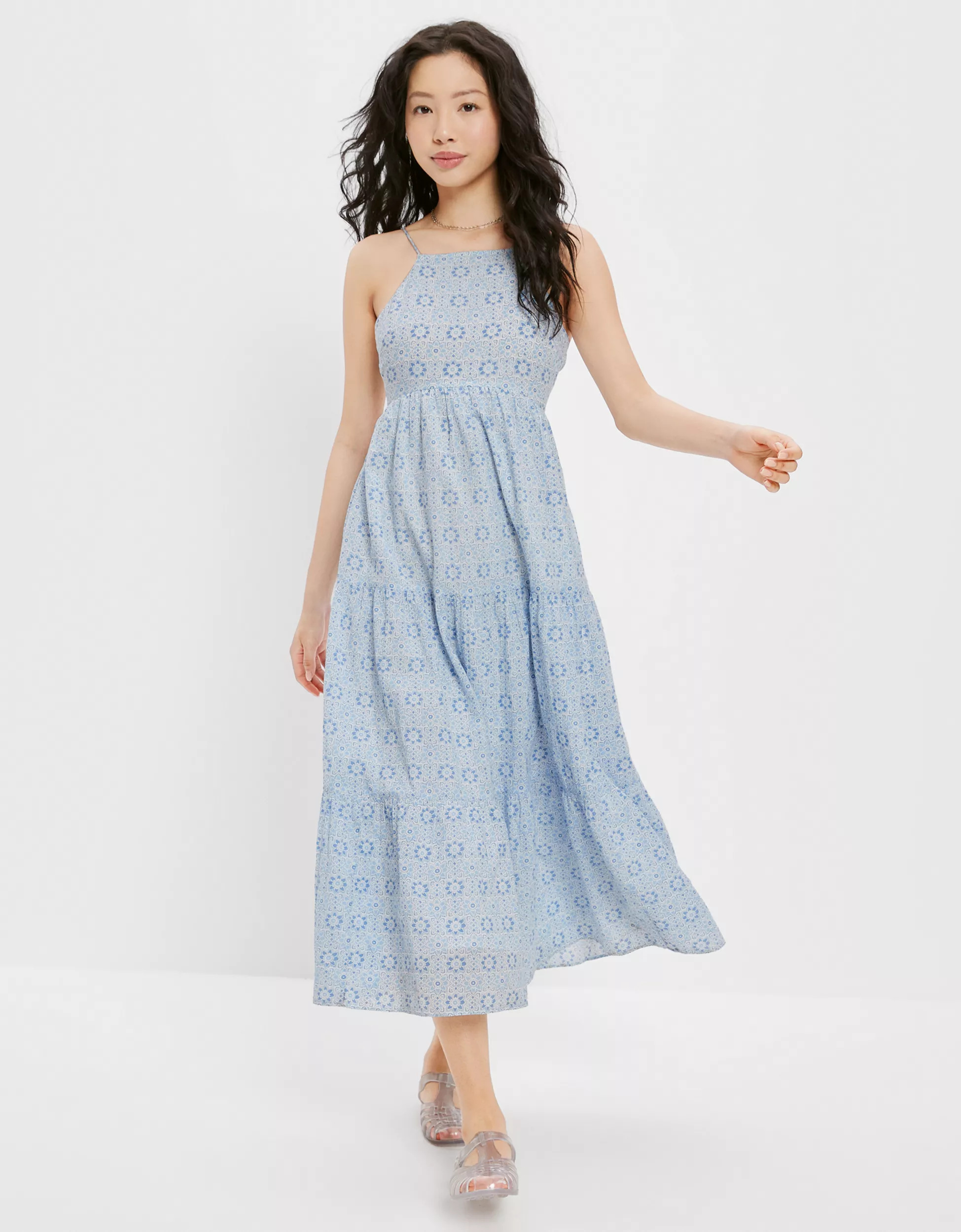 AE Floral Apron Neck Midi Dress | American Eagle Outfitters (US & CA)