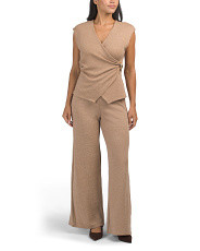 2pc V-neck Top With Side Metal Clasp And Wide Leg Pants Set | Polyester/Spandex | Marshalls