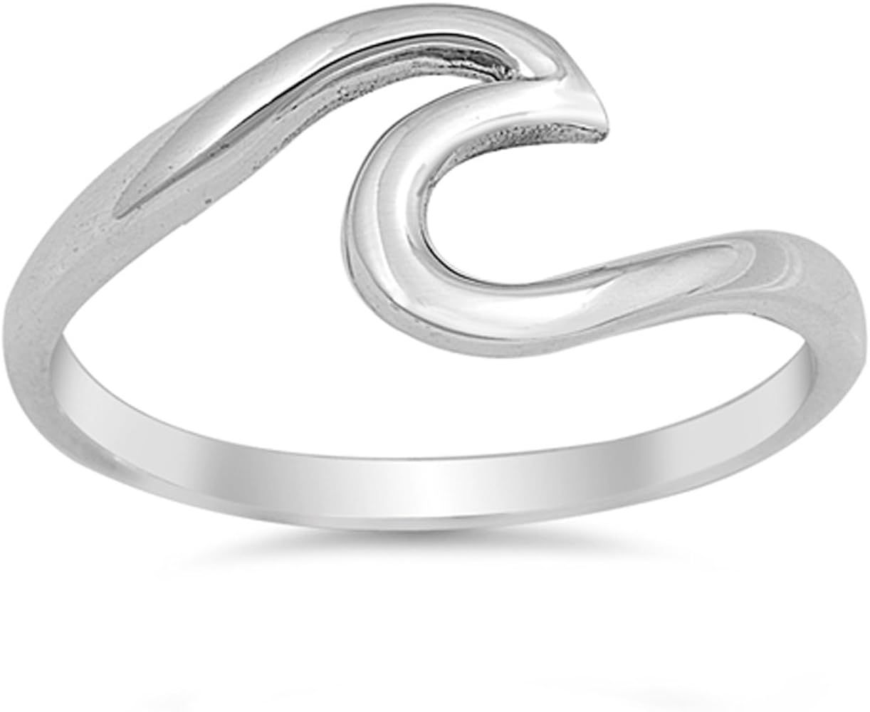 CHOOSE YOUR COLOR Sterling Silver Wave Ring | Amazon (US)