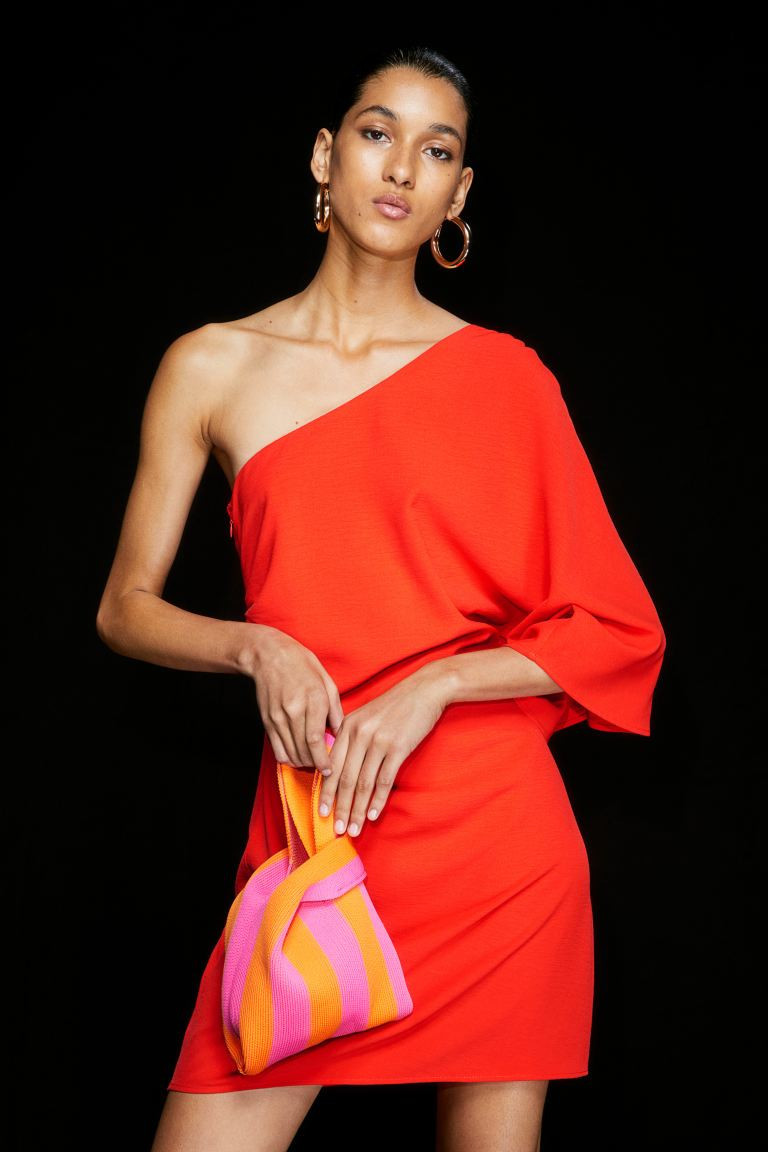 Draped One-shoulder Dress - Red - Ladies | H&M US | H&M (US + CA)